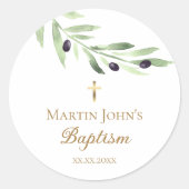 Rustige groene olijftak Baptisme Ronde Sticker (Voorkant)