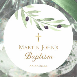 Rustige groene olijftak Baptisme Ronde Sticker