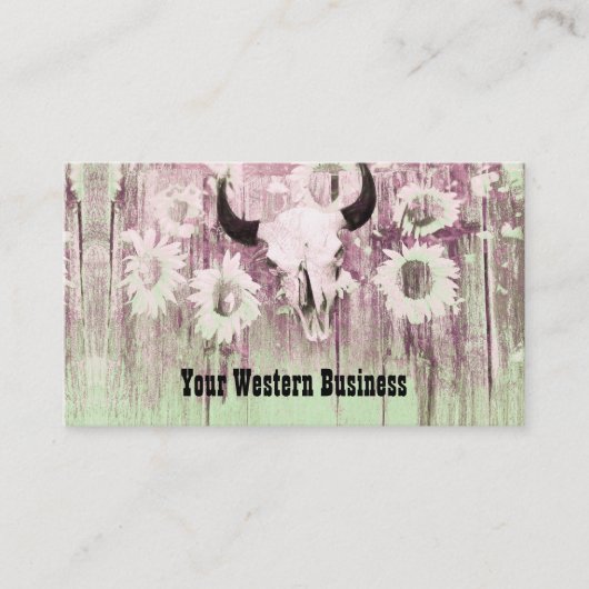 Rustige Groene Paarse Westerne Bull Sull Sunflower Visitekaartje (Voorkant)