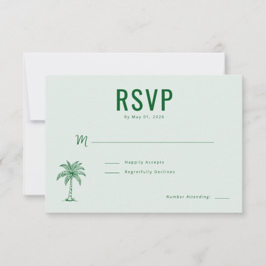 Rustige Groene Palmboom RSVP Kaartje (Voorkant)