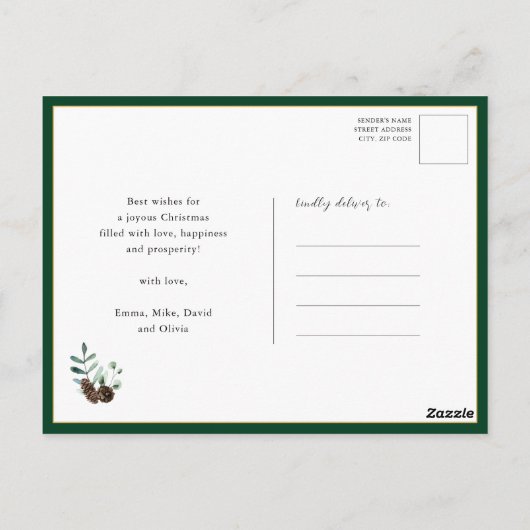 Rustige groene pijnappel Kerstgroet van troost en  Briefkaart (Achterkant)