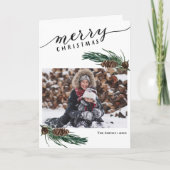 Rustige groene pijnboom Waterverf Feestdagen Kaart (Voorkant)