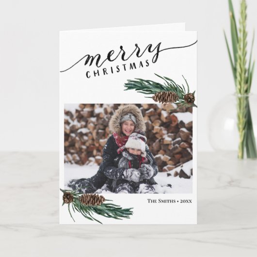 Rustige groene pijnboom Waterverf Feestdagen Kaart (Voorkant)