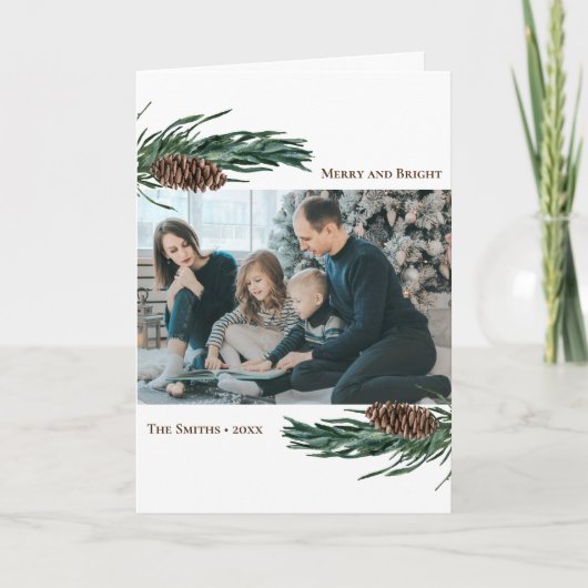 Rustige groene pijnboom Waterverf Feestdagen Kaart (Voorkant)