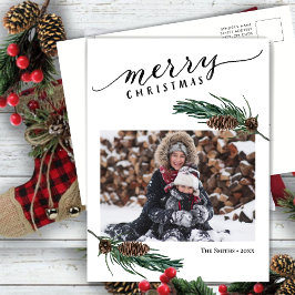 Rustige groene pijnboom Waterverf Feestdagenkaart