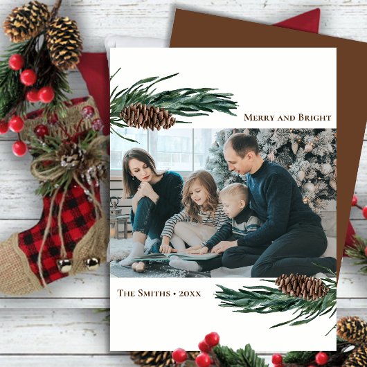 Rustige groene pijnboom Waterverf Feestdagenkaart