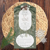 Rustige groene pine Winter Sparkle Dinner All In One Uitnodiging