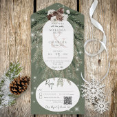 Rustige groene pine Winter Sparkle QR-code All In One Uitnodiging