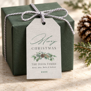 Rustige Groene Prettig Kerstmis Familienaam Cadeaulabel
