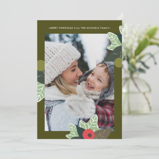 Rustige groene Stippen Botanisch Lijst Kerstmis Feestdagenkaart (Staand voorkant)