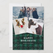 Rustige groene vlam mistletoe sneeuw 3 foto's feestdagenkaart (Voorkant)