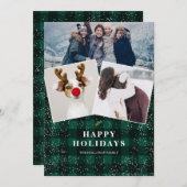 Rustige groene vlam mistletoe sneeuw 3 foto's feestdagenkaart (Voorkant / Achterkant)