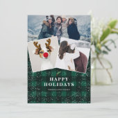 Rustige groene vlam mistletoe sneeuw 3 foto's feestdagenkaart (Staand voorkant)