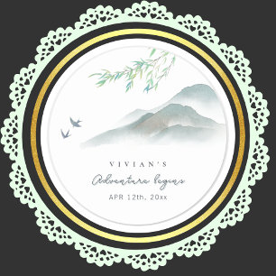 Rustige groene waterverf berg ronde sticker