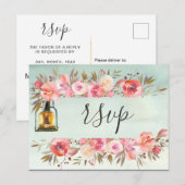 Rustige groene Waterverf Floral Lantern Wedding Uitnodiging Briefkaart (Voorkant / Achterkant)