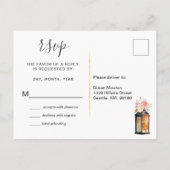 Rustige groene Waterverf Floral Lantern Wedding Uitnodiging Briefkaart (Achterkant)