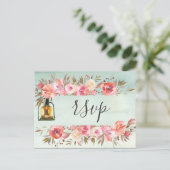 Rustige groene Waterverf Floral Lantern Wedding Uitnodiging Briefkaart (Staand voorkant)