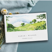 Rustige groene Waterverf Landelijke Hills Wedding Gastenboek