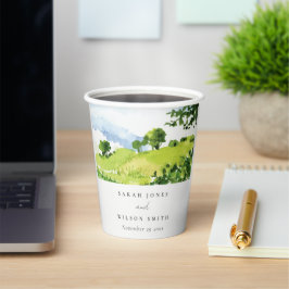 Rustige groene Waterverf Landelijke Hills Wedding Papieren Bekers