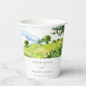 Rustige groene Waterverf Landelijke Hills Wedding Papieren Bekers (Voorkant)