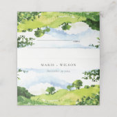 Rustige groene Waterverf Landelijke Hills Wedding Plaatskaartje (Buitenkant ongevouwen)