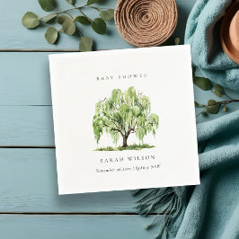 Rustige groene waterverf wilgenboom babyshower servet