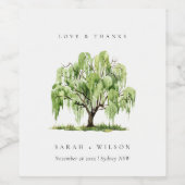 Rustige groene Waterverf Willow Tree Wedding Bedan Wijn Etiket (Enkel label)