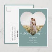 Rustige groene wedding foto save the date aankondigingskaart (Voorkant / Achterkant)
