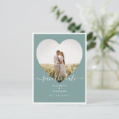Rustige groene wedding foto save the date aankondigingskaart (Staand voorkant)