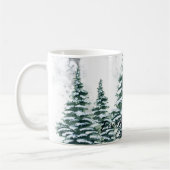 Rustige groene winterpine Trees rode kardinale vog Koffiemok (Links)