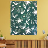 Rustige groene witte botanische wilde bloemen bloe canvas afdruk (Insitu (Woonkamer))