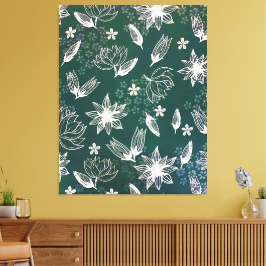 Rustige groene witte botanische wilde bloemen bloe canvas afdruk (Insitu (Woonkamer))