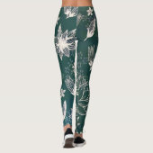 Rustige groene witte botanische wilde bloemen bloe leggings (Achterkant)