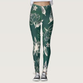 Rustige groene witte botanische wilde bloemen bloe leggings (Voorkant)
