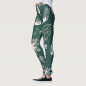 Rustige groene witte botanische wilde bloemen bloe leggings (Links)
