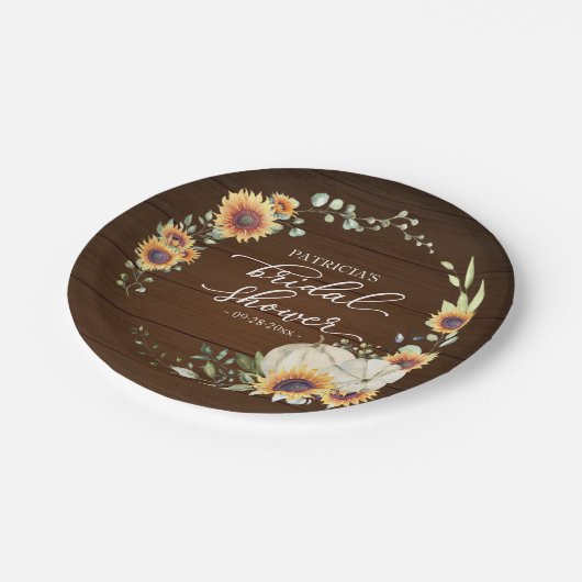 Rustige groene zonnebloemen pompoen herfst bruilof papieren bordje (Gekanteld)