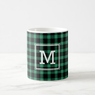 Rustige groene zwarte buffelspelmonogram koffiemok