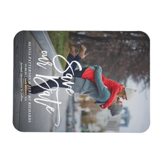 Rustige hand met foto's opslaan onze datum magneet (Horizontaal)