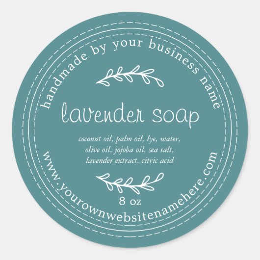 Rustige handgemaakte lavendel Blauwgroen Ronde Sticker (Voorkant)