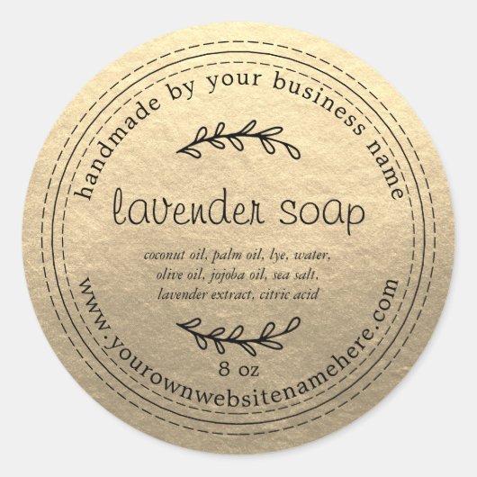 Rustige handgemaakte lavendel Soap Gold Ronde Sticker (Voorkant)