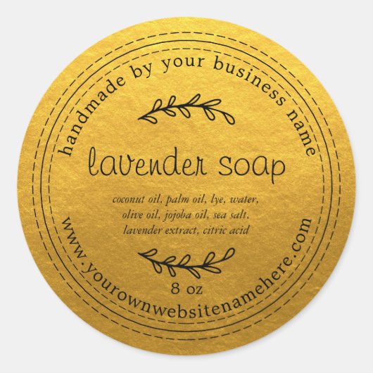 Rustige handgemaakte lavendel Soap Gold Ronde Sticker (Voorkant)