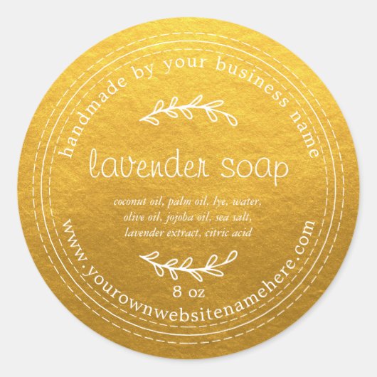 Rustige handgemaakte lavendel Soap Gold Ronde Sticker (Voorkant)