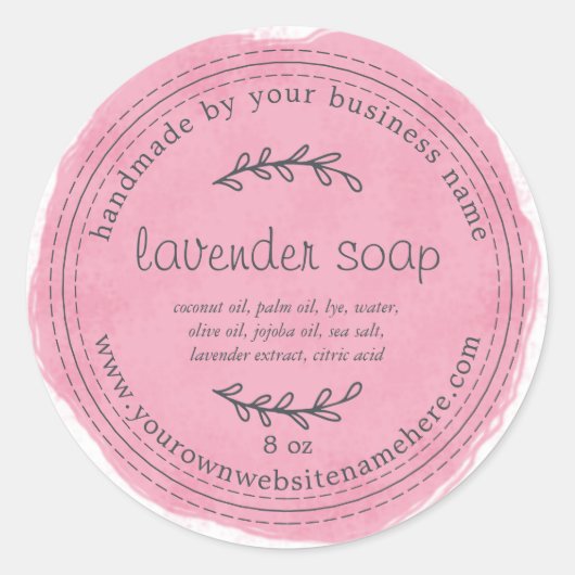 Rustige handgemaakte lavendel Waterverf Hot Pink Ronde Sticker (Voorkant)
