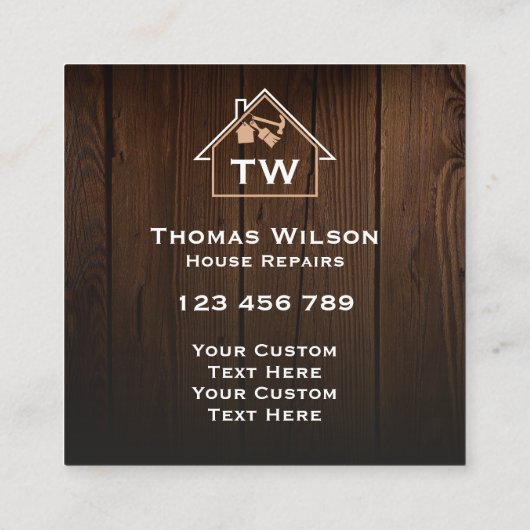 Rustige handyman Carpenter Tools voor constructie Vierkante Visitekaartje (Achterkant)