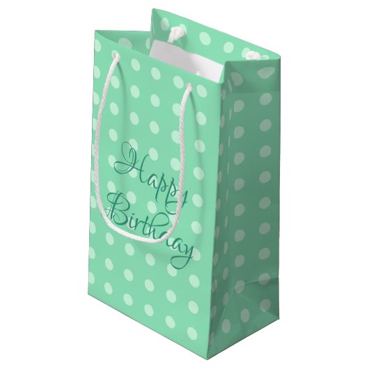 Rustige Happy Birthday Sjabloon Polka Dots Mint Klein Cadeauzakje (Achterkant Gekanteld)