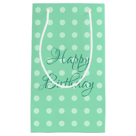 Rustige Happy Birthday Sjabloon Polka Dots Mint Klein Cadeauzakje (Voorkant)
