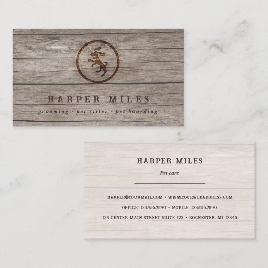 rustige happy dog, logo in hout visitekaartje (Voorkant / Achterkant)