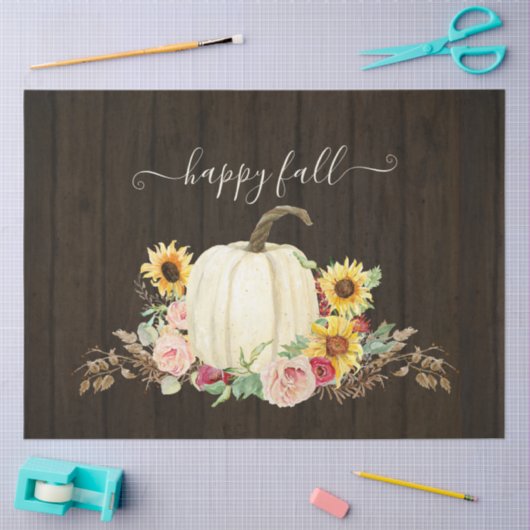 Rustige Happy Herfst Zonnebloem Witte pompoenen Tissuepapier (Craft)