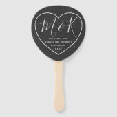 Rustige hartsmonogram Chalkboard Wedding Hand Fans Handwaaier (Voorkant)