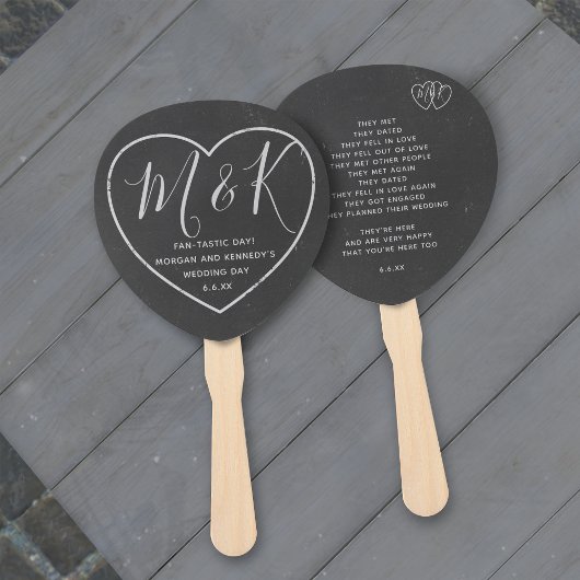 Rustige hartsmonogram Chalkboard Wedding Hand Fans Handwaaier
